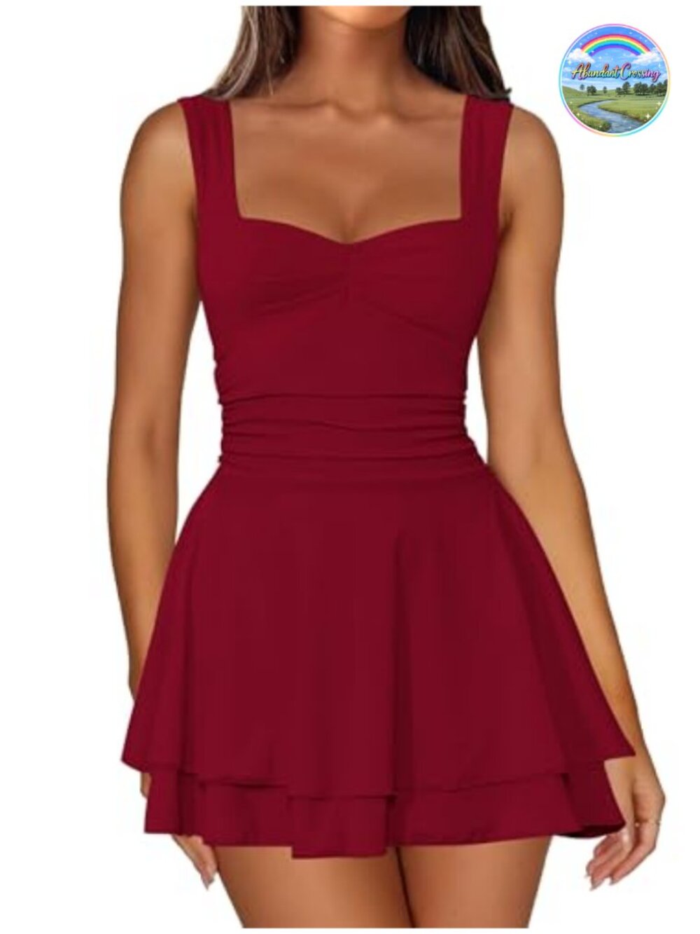 IWD Women's Square Neck Sleeveless Mini Dress Corset A Line Short Dress